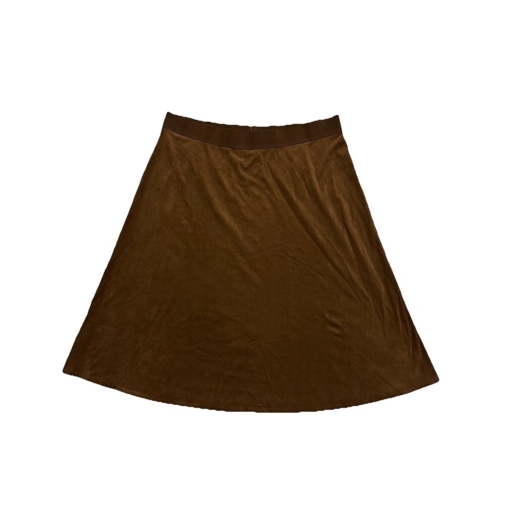 Ruby Rd Woman Size 1X Faux Suede Skirt Brown Fit & Flare Pull On Office Stretch